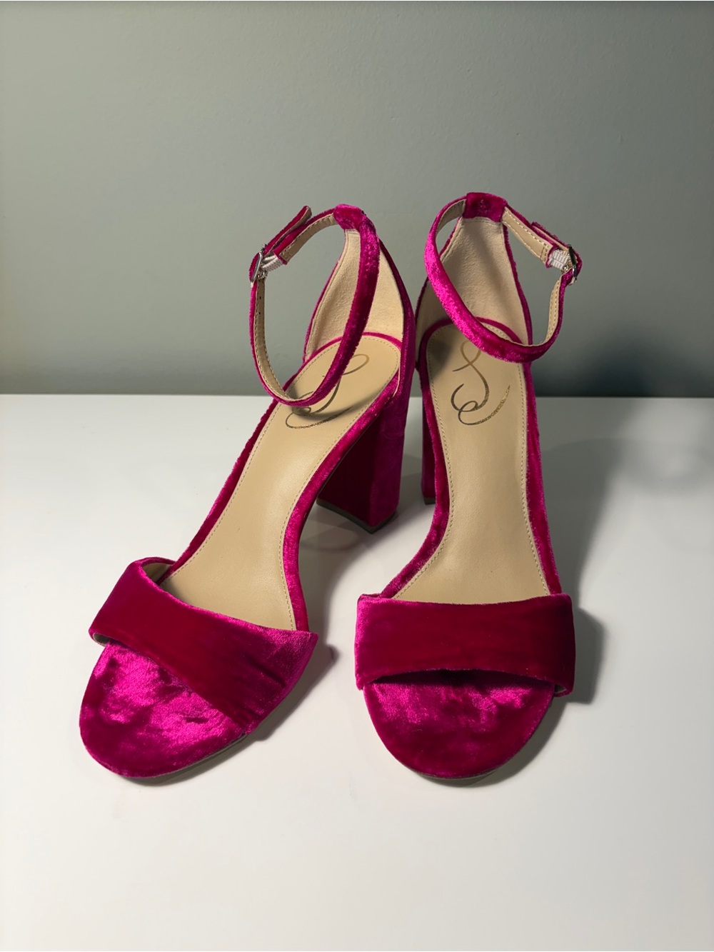 Sam Edelman Fuchsia Velvet Block Heel Sandals